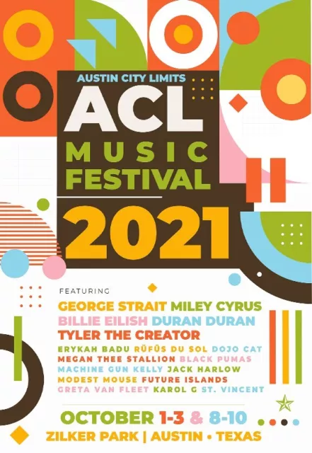 2021 Austin City Limits Music Festival Concert ACL Poster 13x19 Eilish Cyrus