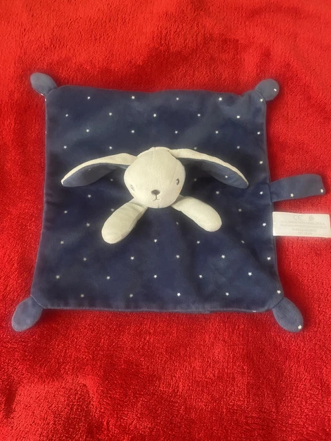 🇫🇷doudou Plat Lapin Carré Bleu Marine Étoiles Tétine SIMBA TOYS KIABI NEUF