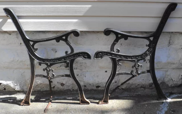 Vintage Antique Pair Of Black Cast Iron Scroll Park Bench Legs