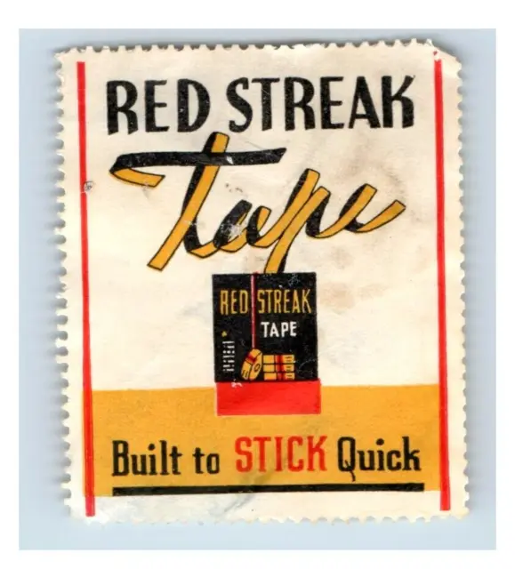 1930's Red Streak Tape Poster Stamp Label Paper Label S95E