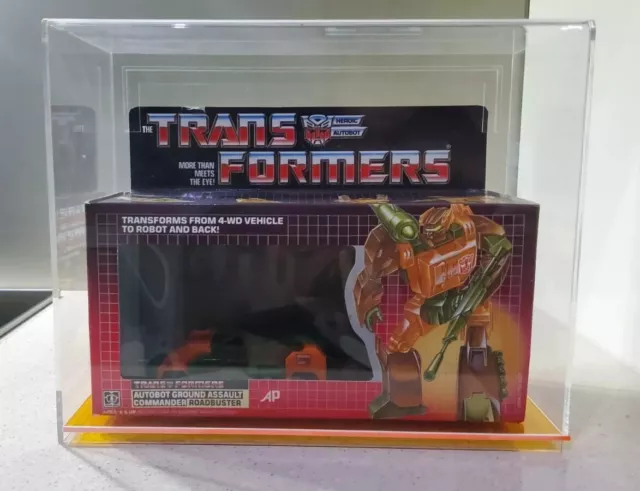 Roadbuster w/ Box & Custom Acrylic Orange Base ~ 1984 Transformers G1 Original