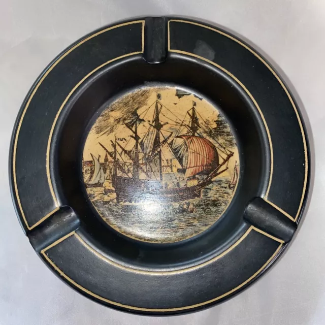 Vintage MCM Ashtray Sailing Ship Sail Boat Ceramic Nautical Made In Italy 6"