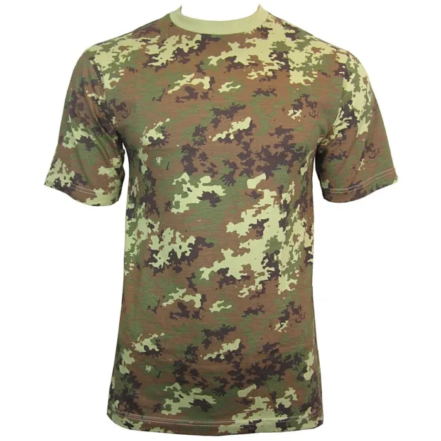 Italian Vegetato Woodland Camouflage T-Shirt - 100% Cotton Army Military Top New