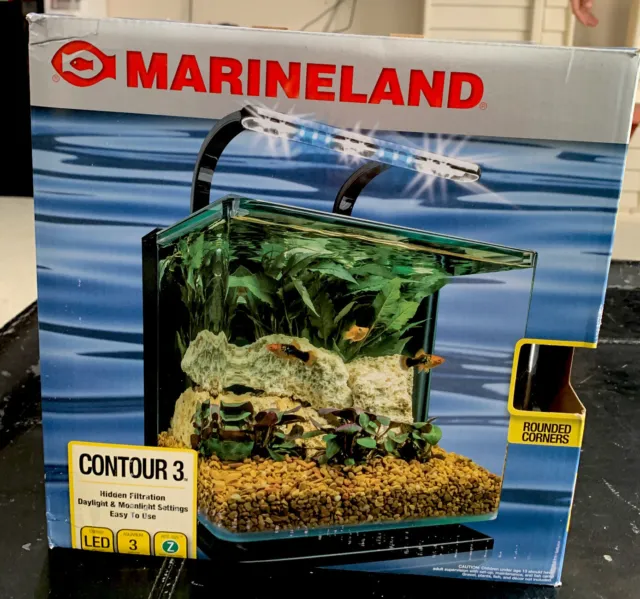 Marineland Contour 3 aquarium Kit 3 Gallons, Rounded Glass Corners, Includes LED