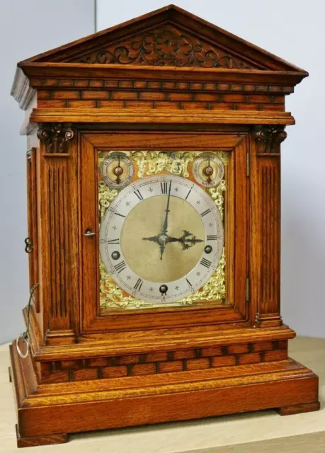 Quality Antique W&H Carved Oak 3 Train Westminster Chime Musical Bracket Clock