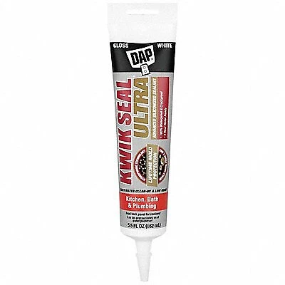 Dap Acrylic Latex Sealant: Kwik Seal Ultra, Gloss White, 6 oz Container Size,