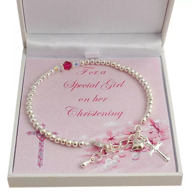 Girls Christening Bracelet with Birthstone. Gift for Daughter, Goddaughter etc 2