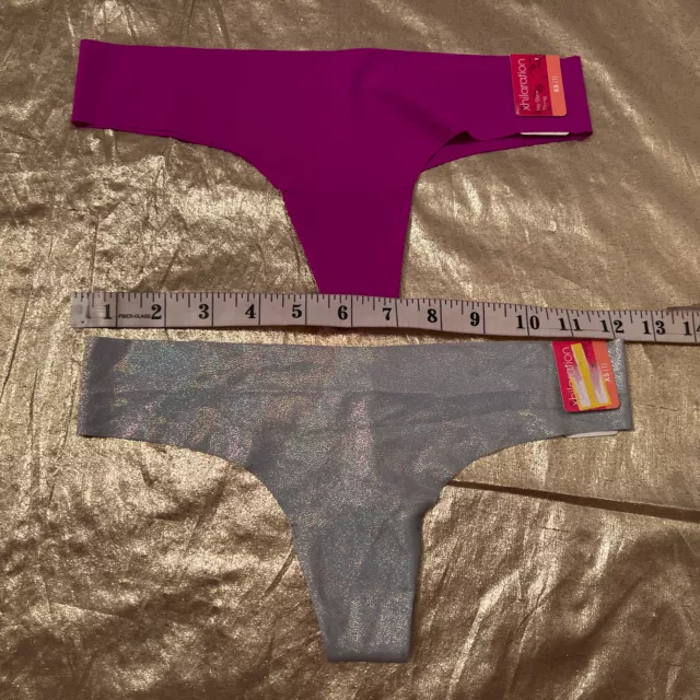NWT 2 Pack Xhilaration Bonded Edge Thong Panties Purple and Silver Size XS 2