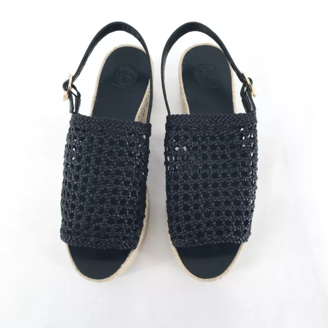 Tory Burch Women 11 Dandy Espadrilles Black Woven Leather Platform Peep Toe NEW 2