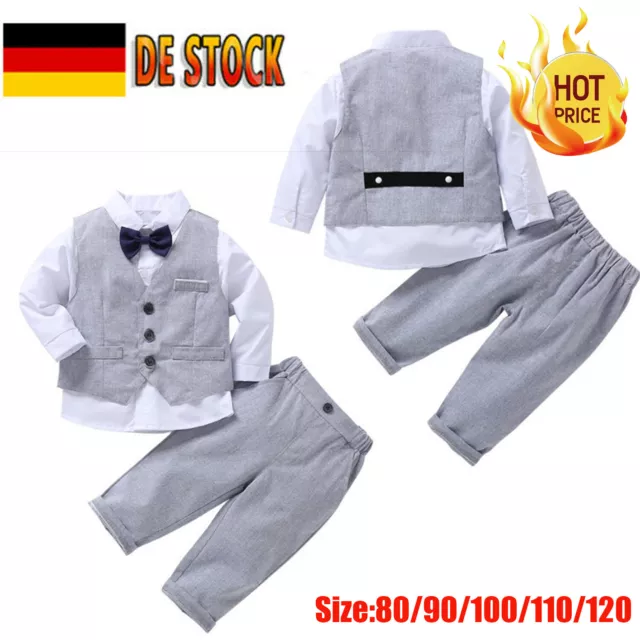 DHL Baby Junge Gentleman Outfits Taufanzug Hochzeitanzug Smoking Hemd+Hose+Weste
