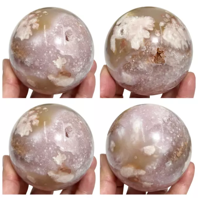 Pink Amethyst Flower Agate Sphere Healing Crystal Ball 654g 78mm