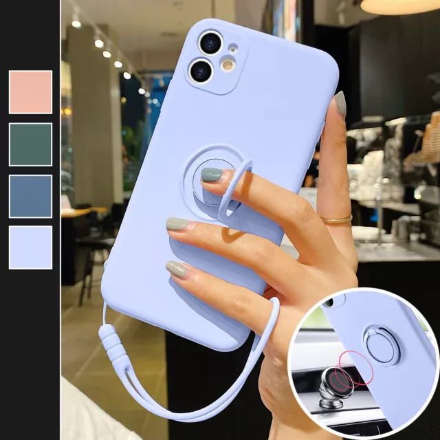 Case For iPhone 14 Pro Max 12 13 11 XR 8 7 Ring Stand Holder Silicon Phone Cover