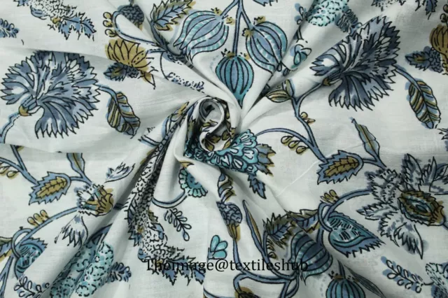 Indian Hand Block Running Fabric Print Cotton Floral Dressmaking Fabric By Yards