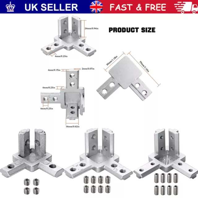 1/4Pcs 3-Way End Corner Bracket Connector Aluminium for T Slot Extrusion Profile