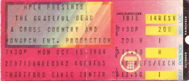 Grateful Dead Ticket 10-15-1984  Hartford Civic Center Garcia Weir