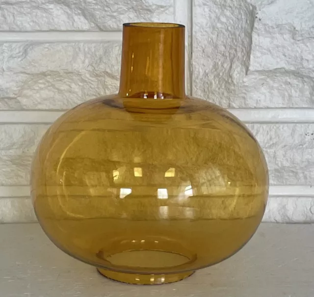 Vintage 3" Fitter Round Amber Glass With Chimney Oil Or Electric Lamp Shade