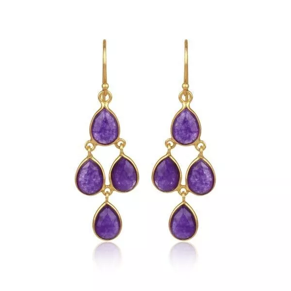 Purple Aventurine Chandelier Earrings 925 Sterling Silver Gemstone Jewelry