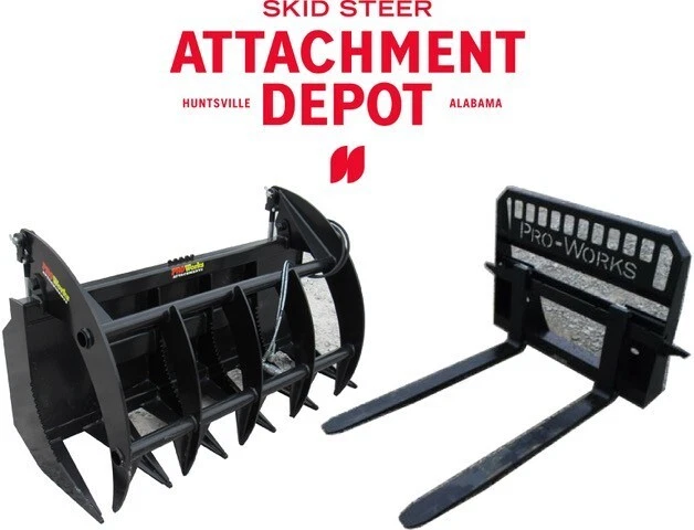 60" Root Rake Clam Grapple Bucket and 48" Long Pallet Forks Attachment Combo QA 60" Root Rake Clam Grapple Bucket and 48" Long Pallet Forks Attachment Combo QA