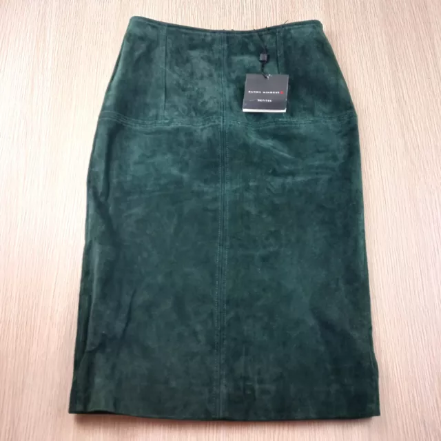 Danni Minogue Leather Pencil Skirt Women's Size 6P Forest Green Pig Split Suede