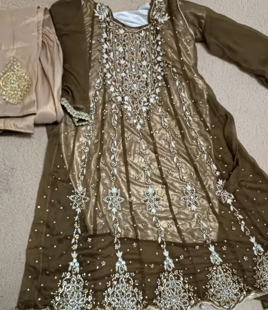 Asian Pakistani Indian Embroidered Girls Party Wedding 4pcs Dress Age 9'10