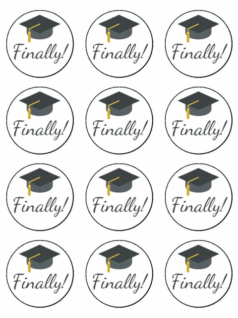 GRADUATION FINALLY GRAD edible printed cupcake Toppers Wafer or Icing ...