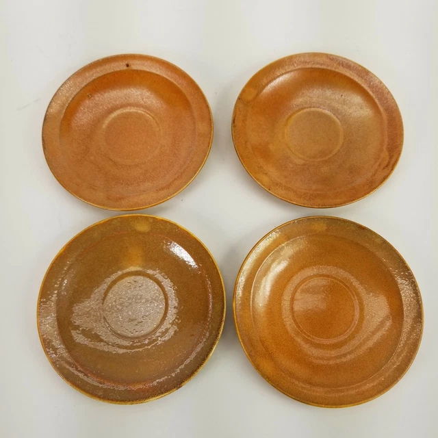 Vintage 1930s Homer Laughlin Wells Art Glaze Rust Saucers 6" Set (4)