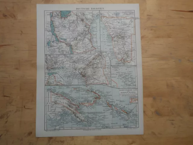Orig.(1895) Lithographie Landkarte Deutsche Kolonien Deutsch-Ostafrika Kamerun