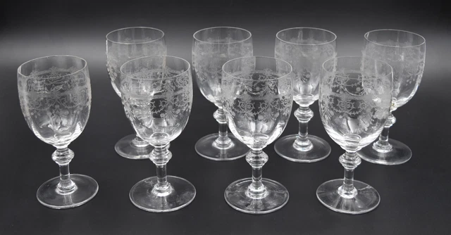 8 Verres A Eau En Cristal Grave De Baccarat / Saint Louis Vers 1900 H= 15 Cm