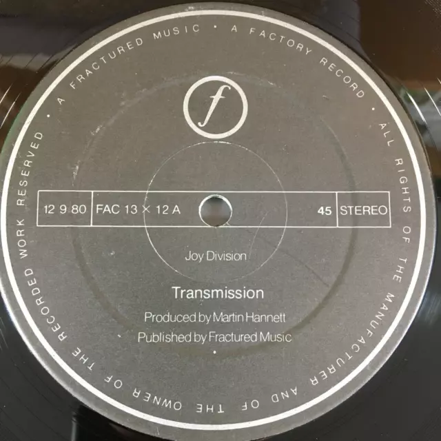 Joy Division Transmission 12'' Vinyl Factory Records Fac13X12 1981 First Press 2