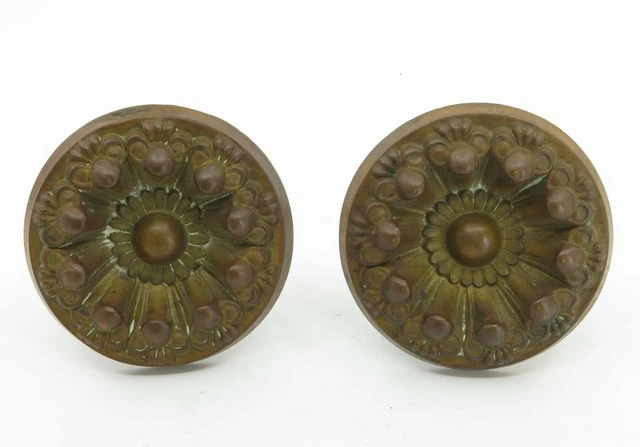 Antique Pressed Copper Curtain Drapery Tie Backs Floral Design Hollow Set of 2