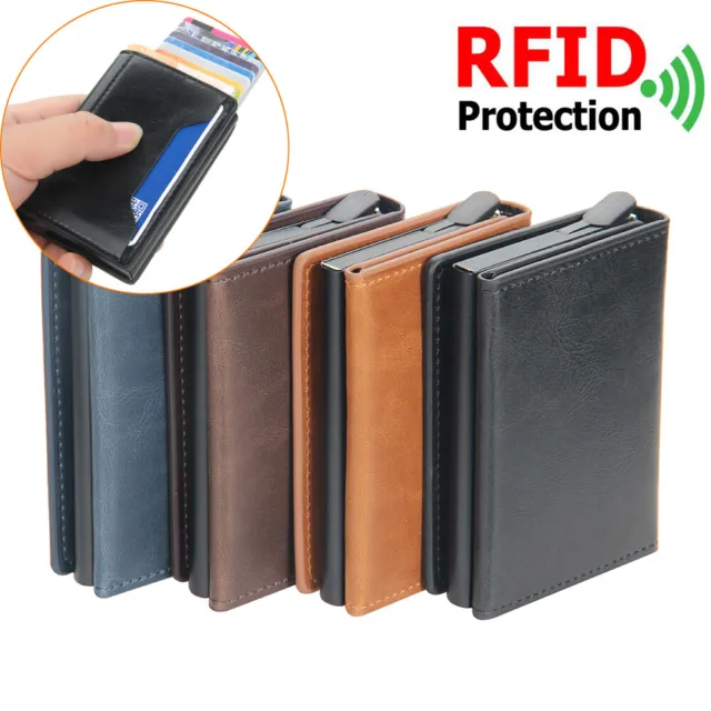 Mens Pop up Wallet RFID Blocking Slim Card Holder Automatic Wallets Leather Case