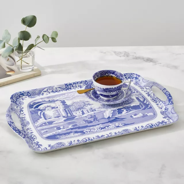 Bandeja para servir sándwich de melamina grande azul italiano azul y blanco 48 x 29,5 cm