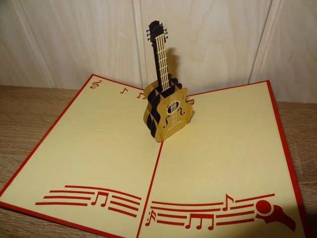 3D Pop-Up Gitarren Grußkarte – Handgefertigte Musikerkarte Für Geburtstag, Abschluss, Dankeskarte (14,5x12,5 Cm)