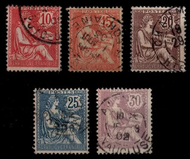 L'ANNÉE 1902 Complète, Oblitérés = Cote 42 € / Lot Timbres France n°124 à 128