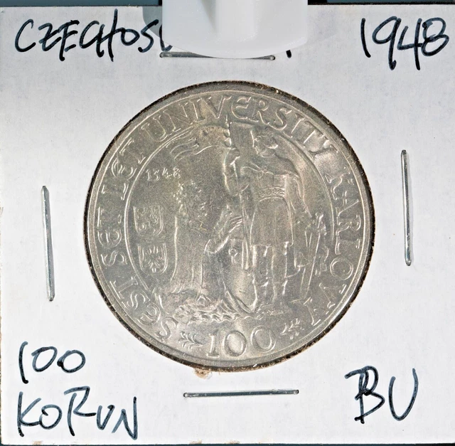 Czechoslovakia 1948 100 Korun -- BU -- 0.500 fine silver.  Very nice!