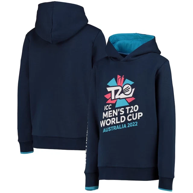 Felpa con cappuccio per bambini ICC cricket (taglia 10-11y) T20 Coppa del Mondo Felpa con cappuccio grande logo - nuova