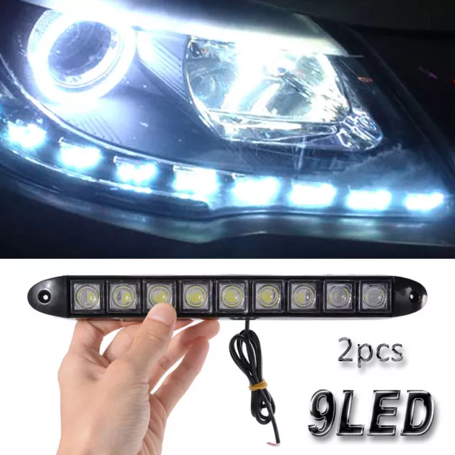 2x 9 LED Car Daytime 12V Running Light DRL Super Bright White Daylight Lamp Kit