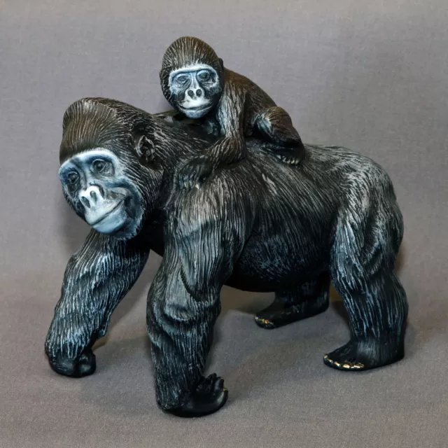 Gorilla MaMa & Baby Bronze Sculpture King Kong Figurine Statue Signed Numbered 2