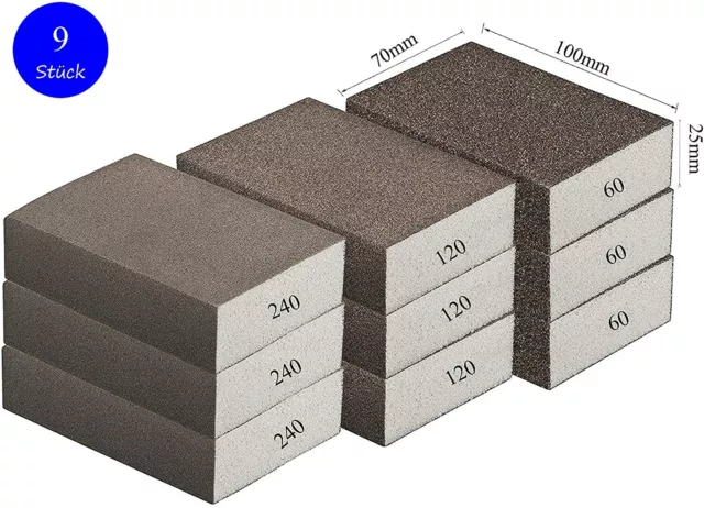 Esponja Lijadora Set 9 Pieza Korn 60-240 Almohadilla de Bloque Lijar Espuma