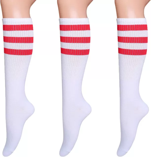 Henwarry 3 Pairs Classic Triple Stripes Over the Calf Cotton Retro Tube Socks fo