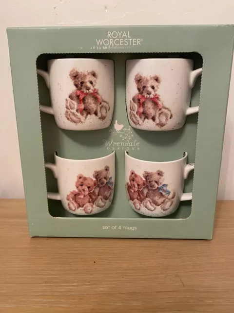 Wrendale Royal Worcester Fine Bone China Vintage Bears Set X 4 Mugs Boxed