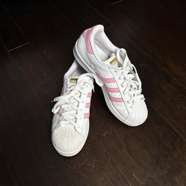 Adidas Womens Originals Superstar White Pink Running Shoes Lace Up Size 7