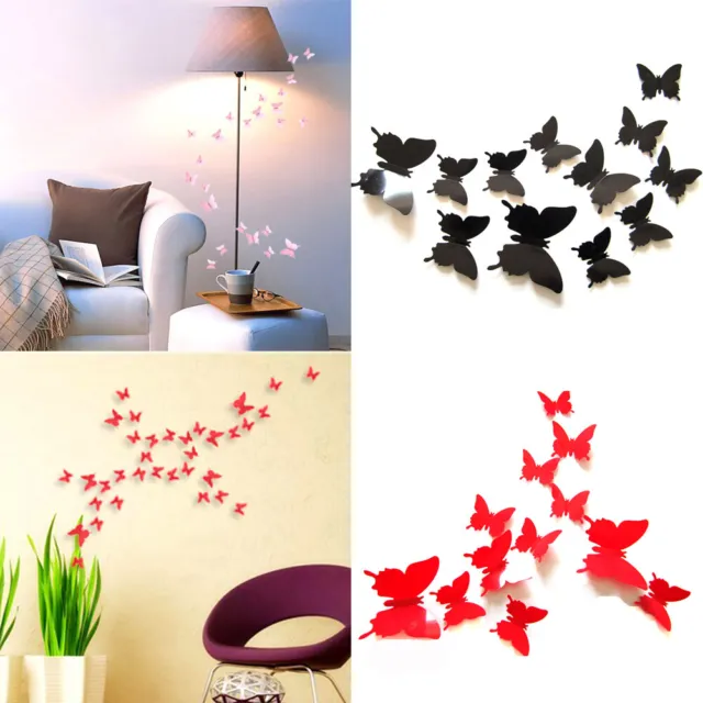 12X 3D Mariposa Pared Pegatinas Mujer Hogar Habitación Decoración Acceso < 3