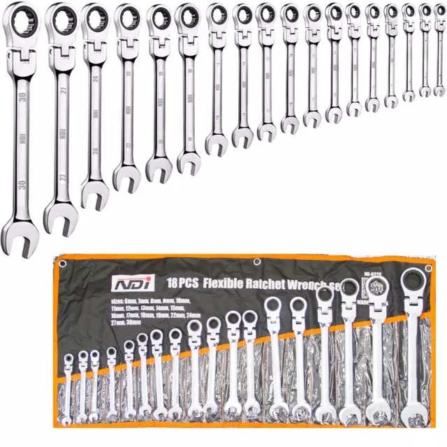 18 PCS NDI 2023 Flexi Head Ratchet Spanner Set 6MM-30MM  Metric ND-0328