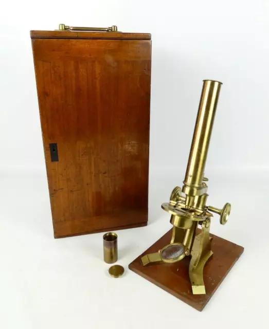 Vintage Baker brass microscope with case c1890                      #4210