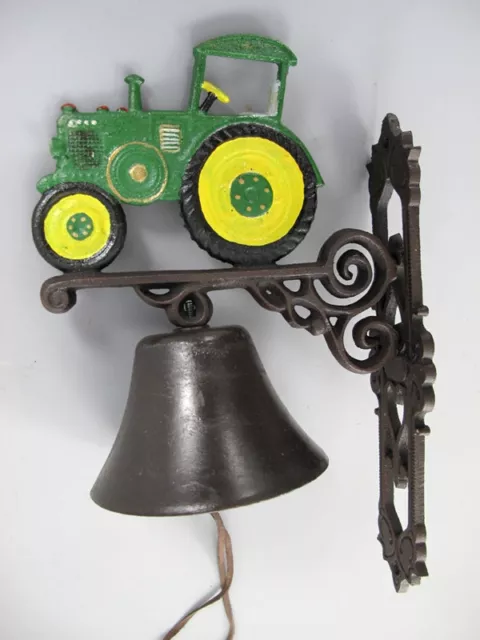 Gran Campana de Pared Timbre Puerta Hierro Fundido Tractor Tractor Verde Altura