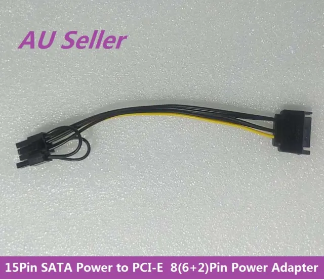 15Pin SATA Power to VGA PCI-E PCIE 8Pin (6+2) Converter Adapter 18AWG Copper