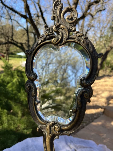 Miroir à Main En Bronze Art Déco - Pierrot Et Colombine, Face Biseautée, France