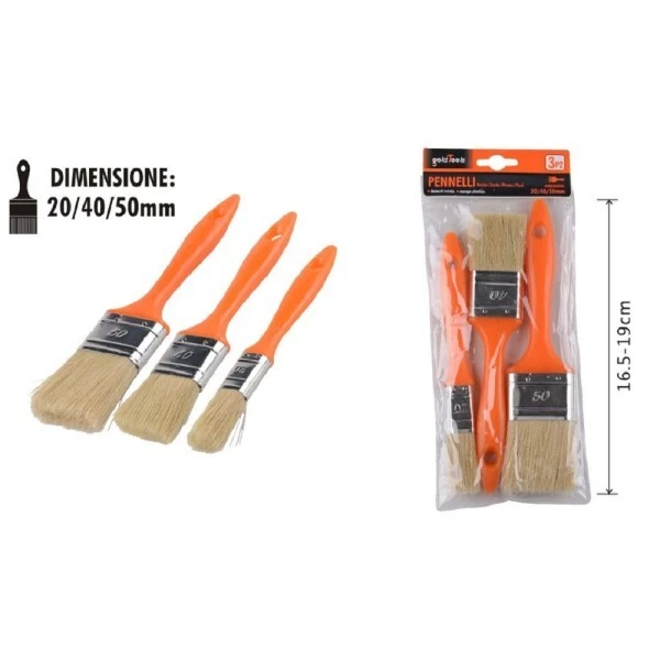 Set 3 Pz Pennelli Piatti Per Pittura Dimensioni 20/40/50mm Manico Plastica 90308