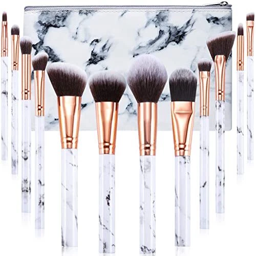 Pennelli Make Up Start Makers12Pcs Set di Pennelli Trucco in Marmo Con Fondot...